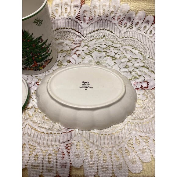 Spode England Christmas Tree Small Oval Platter & Coffee Cup with Coaster - Picture 4 of 12